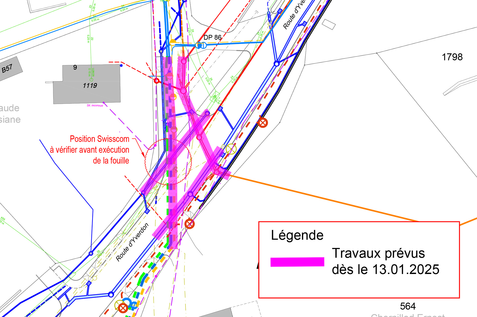 Moudon travaux route d'Yverdon