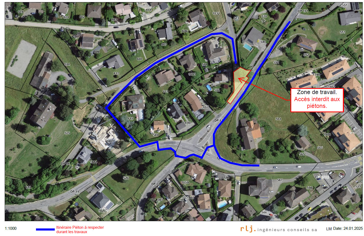 Moudon route Yverdon - itinéraire piéton